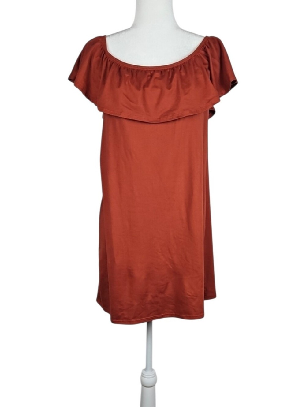 Super Soft Teracotta Rust Orange Off Shoulder Beach Surf Dress Full Tilt, L